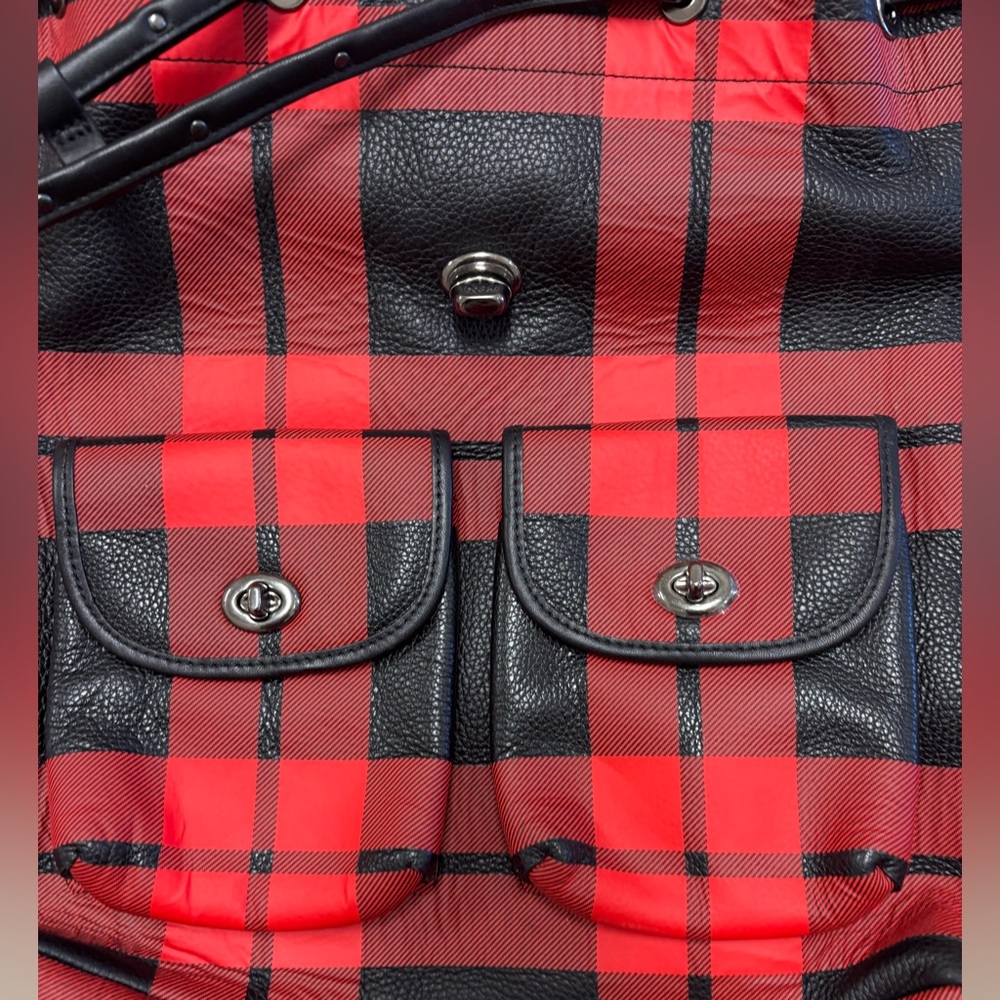 Coach Red and Black Plaid Backpack! UEC. Pockets on the front. - Picture 8 of 13